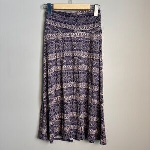 Bobeau Women's Boho Small Pull-On A-Line Midi Skirt Purple Aztec Tribal Festival